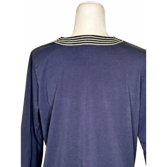 Talbots Navy Blue Embroidered Notched Neck 3/4 Sleeve Tunic Top - Picture 5 of 9